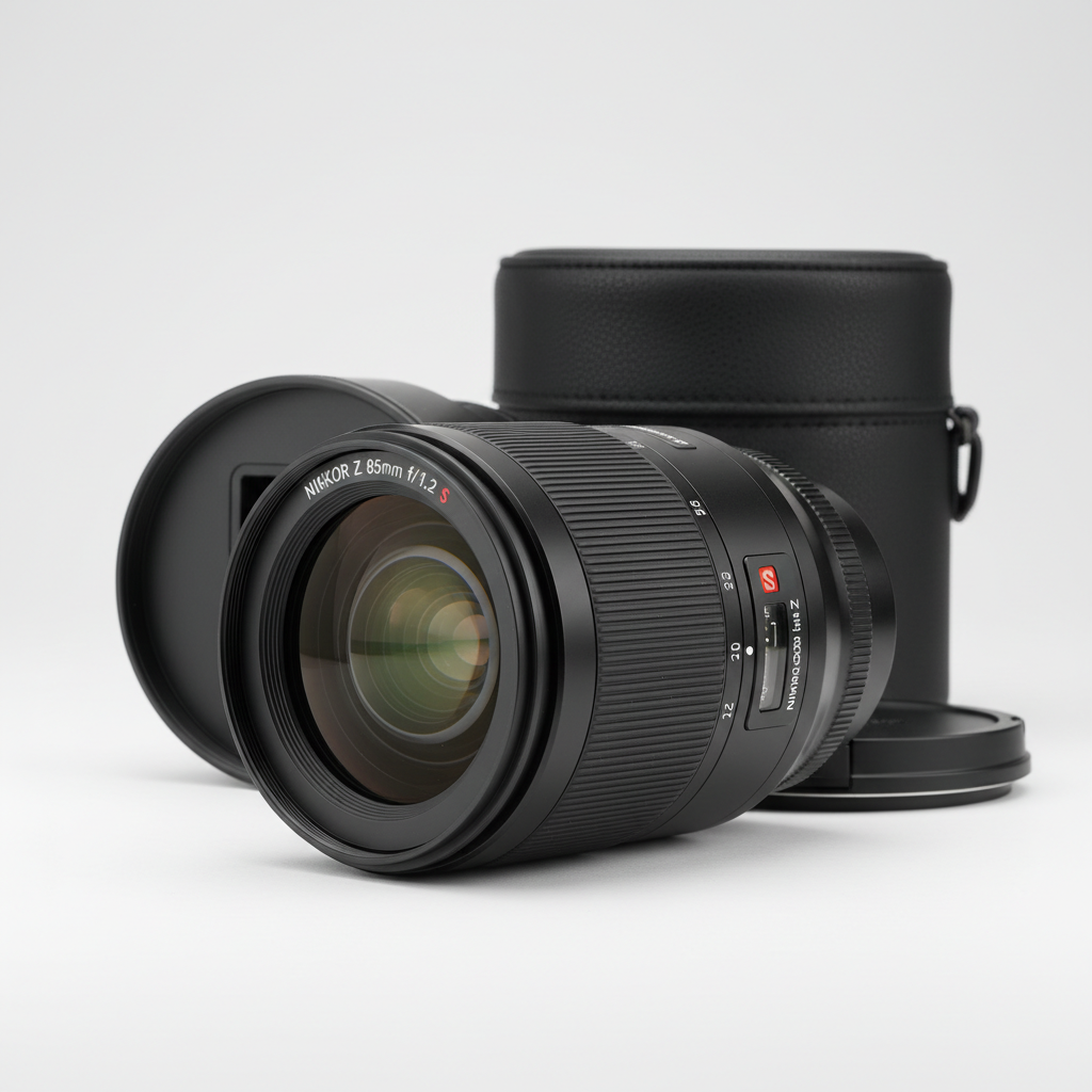 Premium professional camera lens on white background