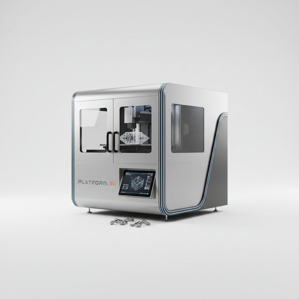 Modern 3D printing platform machine on white background