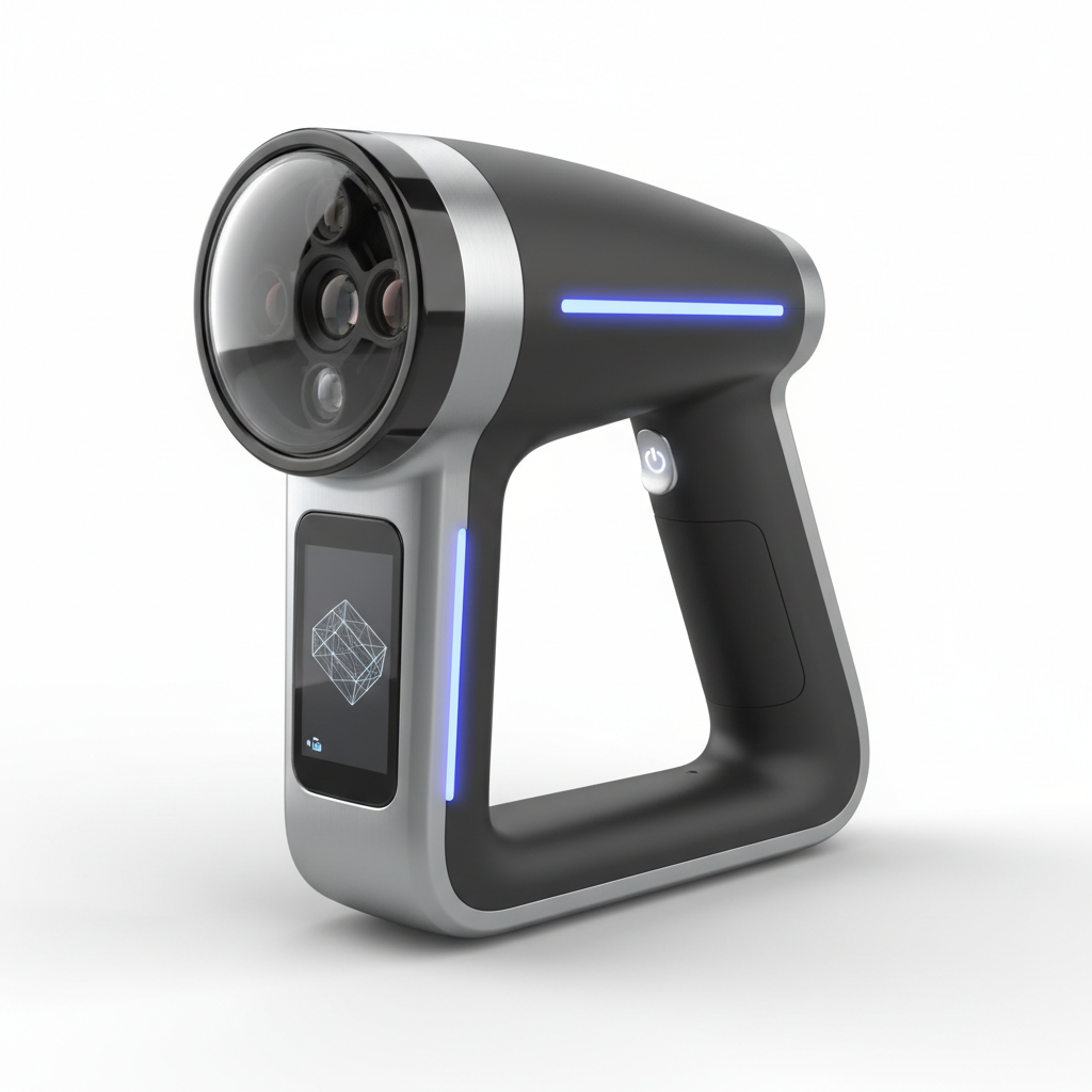 Sleek handheld 3D scanner device on white background